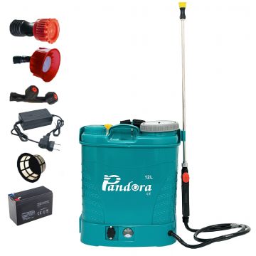 Pompa de stropit cu acumulator Pandora 12L cu regulator presiune, 5.5 Bar, 3 duze inclusev, Vermorel
