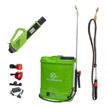 Set Pompa de Stropit cu Acumulator, 12 Litri, Kraissmann + Atomizor + Lance telescopica stropit pomi 2.7m, Vermorel electric